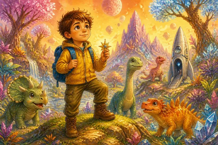 Noah in a dinosaur adventure
